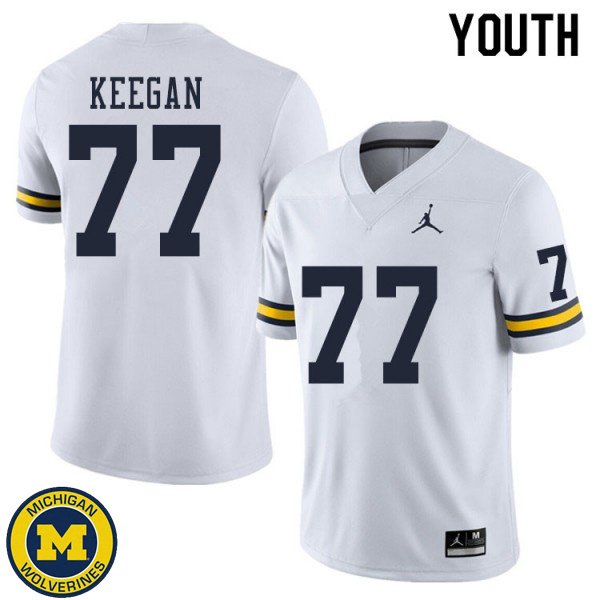 Youth Michigan Wolverines #77 Trevor Keegan White Replica Stitch Jersey